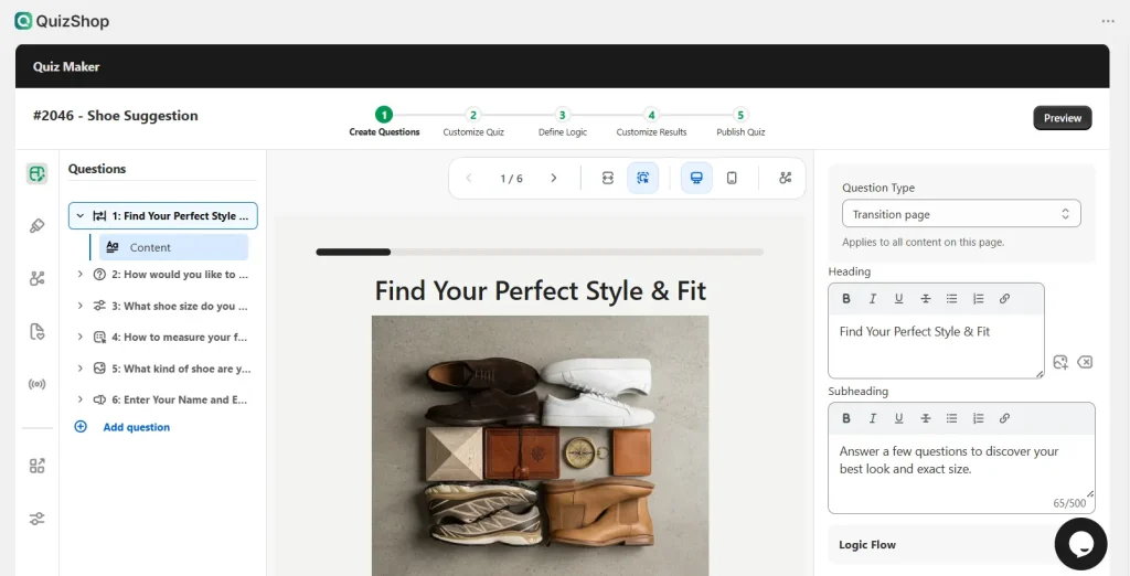 QuizShop Shoe Quiz